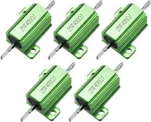 Unique Bargains 25W 400 Ohm Aluminium Housing Chassis Mount Wirewound Power Resistors Green 5pcs
