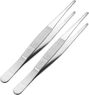 2 Pcs 5.5-Inch Stainless Steel Straight Blunt Tweezers with Serrated Tip