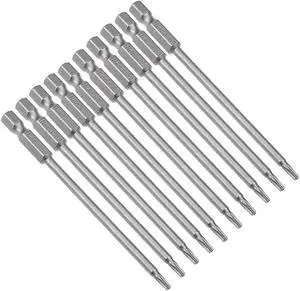10 Pcs 1/4" Hex Shank T10 Magnetic Security Torx Screwdriver Bits 100mm Length