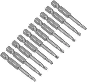 10pcs 50mm 1/4" Hex Shank T15 Magnetic Torx Head Security Screwdriver Bits S2