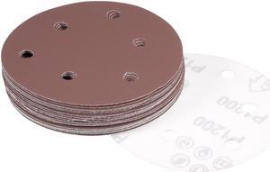 20Pcs 5" 6 Hole Hook and Loop Sanding Disc 1200 Grit Flocking Sandpaper Brown