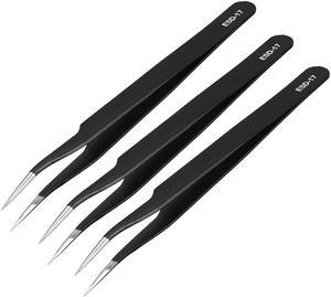 ESD Anti-static Stainless Steel Tweezers Non-magnetic Tip 4.8 Inch Long 3pcs