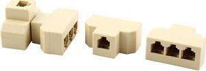 Plastic RJ11 1 to 3 Female Telephone Cable Line Ethernet Connector Splitter 4pcs