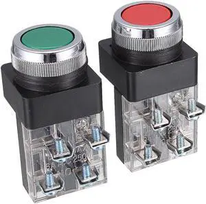 AC 250V 6A Green Red Sign DPST Momentary Push Button Switch Non Lock