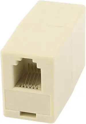 Unique Bargains RJ9 6P4C Male to Male Connector Telephone Adapter Beige