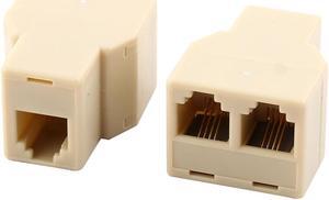 Plastic RJ11 6P4C 1 To 2 Female  Telephone Cord Line Connector Splitter 2 Pcs