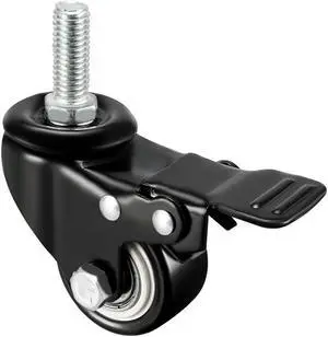 Swivel Casters 2 Inch PU M10 x 25mm Threaded Stem Swivel Caster Wheels with Brake, 132lb Capacity Each, 4 Pcs