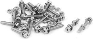 M4 x 25mm 304 Stainless Steel Phillips Hex Head Bolts Nuts w Washers 20 Sets