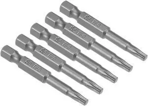 5pcs 50mm Long 1/4" Hex Shank T20 Torx Head Screwdriver Bits S2 High Alloy Steel