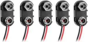 Unique Bargains 5 Pcs Black Plastic Housing 6.1" Two-wired 9V Battery Clip Connectors