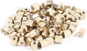 Unique Bargains 100Pcs Hex Nut Brass Standoff Spacer M4x6mm Female to Female