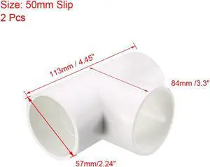 50mm Slip Tee PVC Pipe Fitting T-Shaped Coupling Connector 2 Pcs