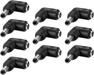 DC Power Connector 90 Degree Right Angle 5.5mm x 2.5mm Male to 5.5mm x 2.1mm Female Coupler Adapter Converter 10Pcs