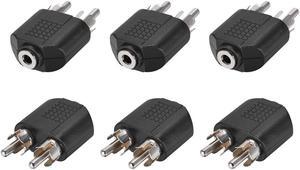 3.5mm Female to 2 RCA Male Connector Stereo Audio Video Cable Adapter Splitter 6Pcs