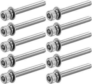 M3 x 30mm Stainless Steel Hex Socket Head Cap Screws Bolts Combine with Spring Washer and Plain Washers 10pcs