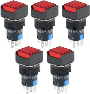 5Pcs 16mm Momentary Push Button Switch Red LED Light Square Button 1 NO 1 NC