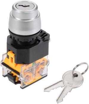 22mm 2 Position Key Locking Push Button Switch W Keys Silver Tone NO/NC