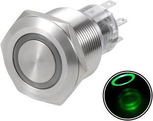 Momentary Metal Push Button Switch 22mm Mounting Dia DPDT 2NO 2NC 24V Green LED Light