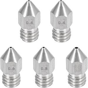 3D Printer Nozzle Fit for MK8,for 1.75mm Filament Stainless Steel,0.4mm - 1mm Total 5pcs