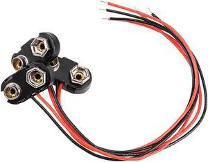 3pcs DC 9V Battery Clip T-Type Hard Buckle Connector Lead Wire 15cm Long