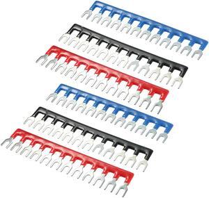 6PCS Fork Type 600V 25A 5mm Pitch 12 Position PCB Terminal Strip Jumper Block Red/Black/Blue