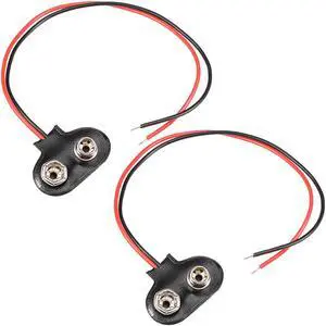 2pcs DC 9V Battery Clip T-Type Soft Buckle Connector Lead Wire 15cm Long