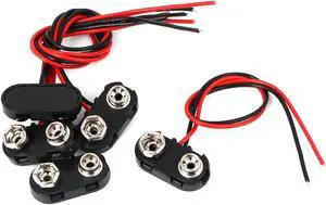 5 Pcs Black Plastic T Type 9 Volt Battery Clip Connectors Buckle Cable Leads