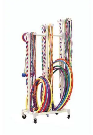 Champion Sports RHRACK Jump Rope and Hoop Cart - Plastic - 19 x 28 x 69, White