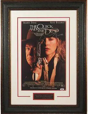 Sharon Stone signed The Quick And The Dead 11x17 Movie Poster Leather Framed- PSA Hologram (entertainment/movie memorabilia)