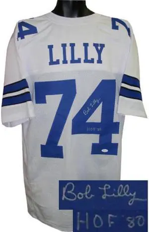 Bob Lilly signed White Custom Stitched Pro Style Football Jersey HOF 80 XL- JSA Hologram