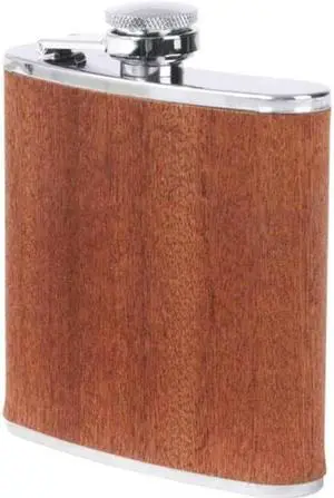 Maxam KTFLKWD Maxam 6oz Stainless Steel Flask With Real Sapele Wood Wrap