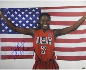Sheryl Swoopes signed 16x20 Photo Team USA Olympics w/ US Flag 3X Gold (WNBA Basketball)