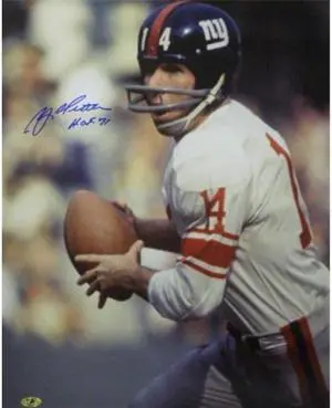 YA Tittle signed New York Giants Color Passing Vertical 16x20 Photo HOF 71