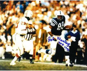 John Mackey signed Baltimore Colts 8x10 Photo HOF 1992 (horizontal vs Patriots)