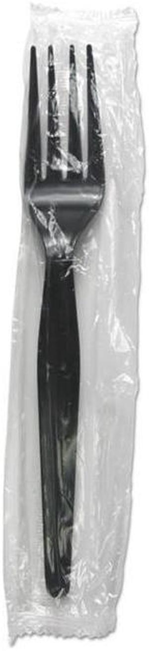 Heavyweight Wrapped Polystyrene Cutlery, Fork, Black, 1,000/Carton FORKHWPSBIW
