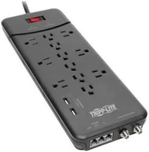 Tripp Lite TLP128TTUSBB 180W 8 ft. 12-Outlet Surge Protector 4320 Joules Power Strip