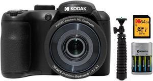 Kodak PIXPRO AZ255 Astro Zoom 16MP Digital Camera Black with 64GB Card Bundle