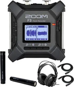 Zoom F3 Digital Multitrack Field Recorder with Mics, Headphones, and Cables
