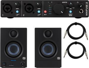 Arturia MiniFuse 2 Audio Interface (Black) with Studio Speakers and TRS Cables