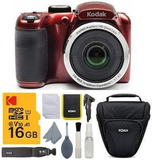 Kodak PIXPRO AZ255 Astro Zoom 16MP Digital Camera (Red) with 32GB SD Card Bundle