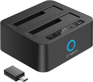 ineo USB 3.0 to SATA Dual-Bay 2.5" or 3.5" HDD / SSD with Offline Duplicate / Clone Hard Drive Docking Station plus a free USB type C adapter[T3527-VIII+]