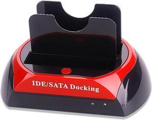 fhong HDD Docking Station Enclosure 2.5" 3.5" IDE SATA OTB USB 2.0 Support Offline Work HDD Docking Station Black & Red Case with US Plug