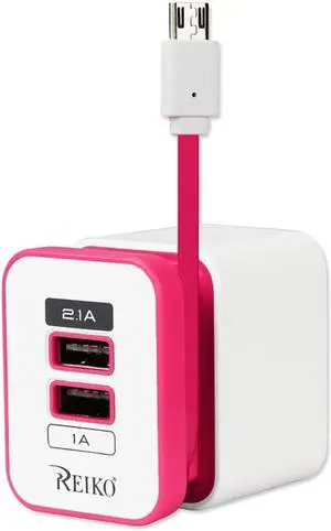 Reiko 2 AMP Dual Port Portable Travel Adapter Charger In Hot Pink