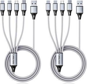 Multi Charging Cable, Multi USB Cable 3A 4FT USB Charging Cable Nylon Braided Universal 4in1 Multi Charger Cable Adapter Type-C/Micro USB Port,Compatible with Cell Phones and More (Silver, 2Pack)
