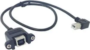 USB 2.0 Type B Male to Type B Female Extension Cable with Screws for Panel Mount 50cm 90 Degree Left Angled