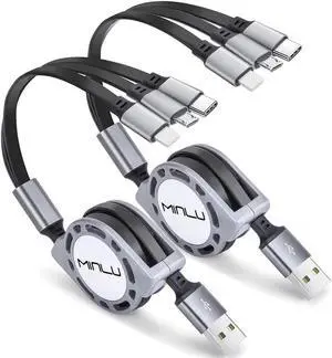 4Ft/1.2m Multi Retractable Fast Charger Cord 3A 2Pack 3-in-1 USB Charging Cable for IP/Type-C/Micro-USB Compatible with Cell Phones/Tablets/Samsung Galaxy/Pixel/Sony/LG/HTC(2Pack)