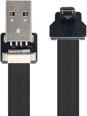 Type-A USB 2.0 Male to Micro USB 5Pin Male Upward Angled 90 Degree Data Flat Slim FPC Cable 20CM for FPV & Disk & Phone