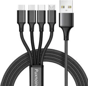 Multi Charging Cable Multi Charger Cable 2Pack 4FT Nylon Braided Universal 4 in 1 Multiple USB Cable Fast Charging Cord Adapter with Type-C Micro USB Port Connectors for Cell Phones Tablets and More