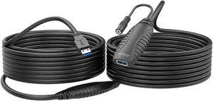 Alxum USB 3.0 Extension Cable 50FT, Active USB Extension Cable Male to Female Long 15Meter, USB 3.0 Extender Cord with 2 Signal Boosters for Printer, Webcam, Xbox, Keyboard, with 5V2A Power Adapter