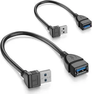 Short USB 3.0 Extension Cable 2 Pack SuperSpeed USB 3.0 Angle Male to Female Extension Cable 6 Inch Convertor Adapter Extender Cord Up Angle and Down Angle one Each